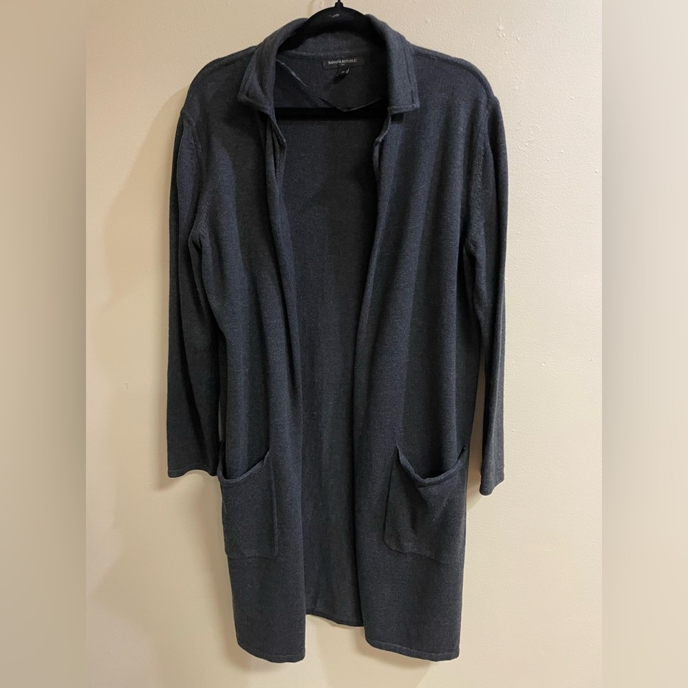 Banana Republic Dark Gray Open Front Long Sleeve Cardigan Sweater Women’s Size M